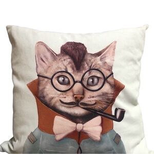 Character Smoking Cat Pillow, Down/Feather
